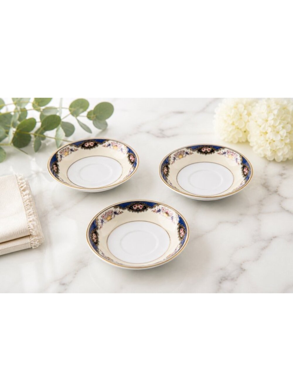 Set of 3 VTG Crown Edelstein Cobalt Blue Pink Rose  Gold Bavaria 5.5" Saucers